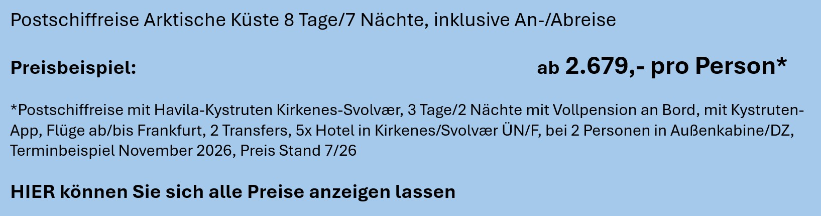 Preise Havila-Kystruten Abfrage
