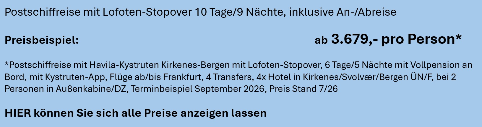 Preise Havila-Kystruten Abfrage